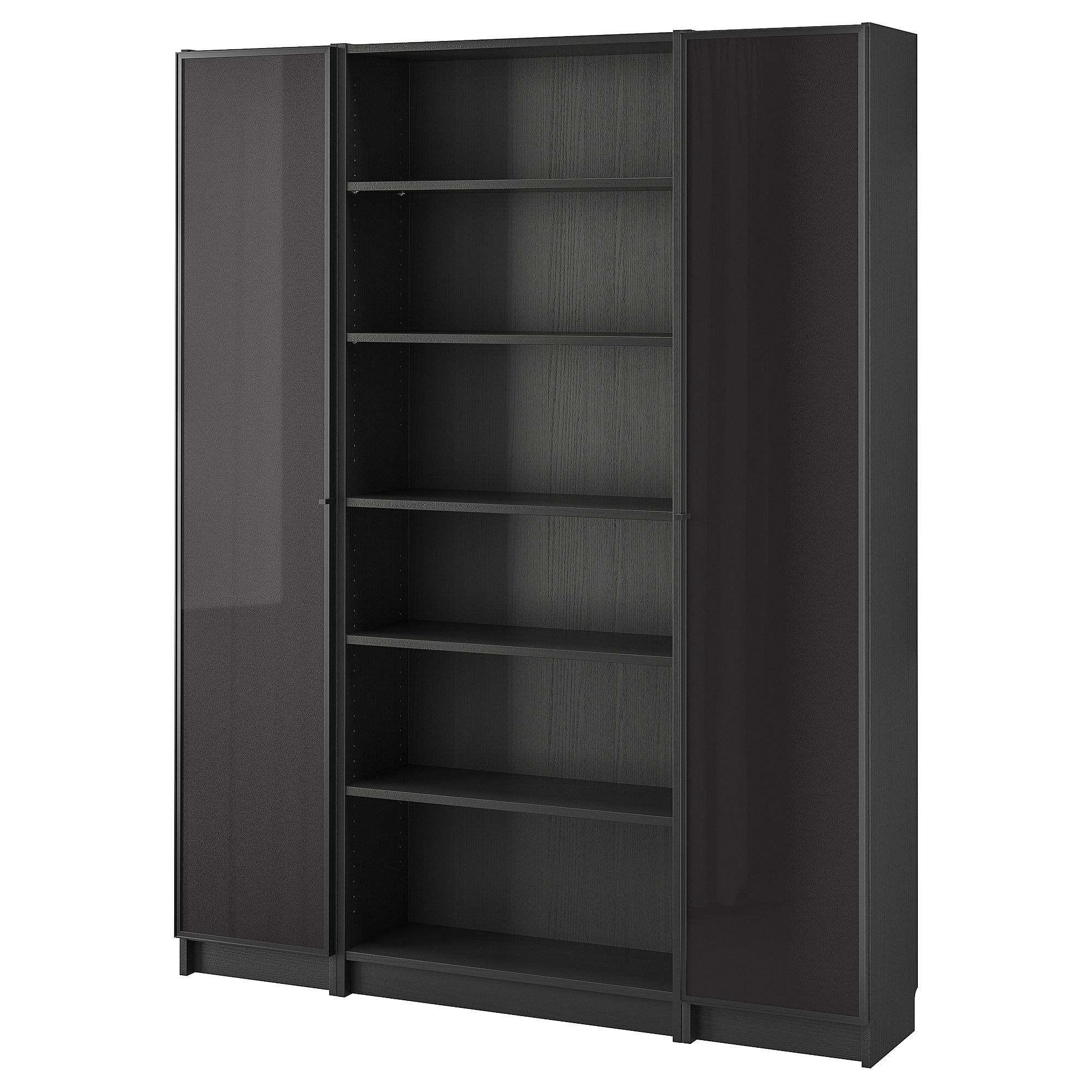 Billy/högbo Bookcase Combination W Glass Doors Black/black Brown 160x202 Cm  | Ikea Lietuva Pertaining To Two Door Hutch Bookcases (View 14 of 15)
