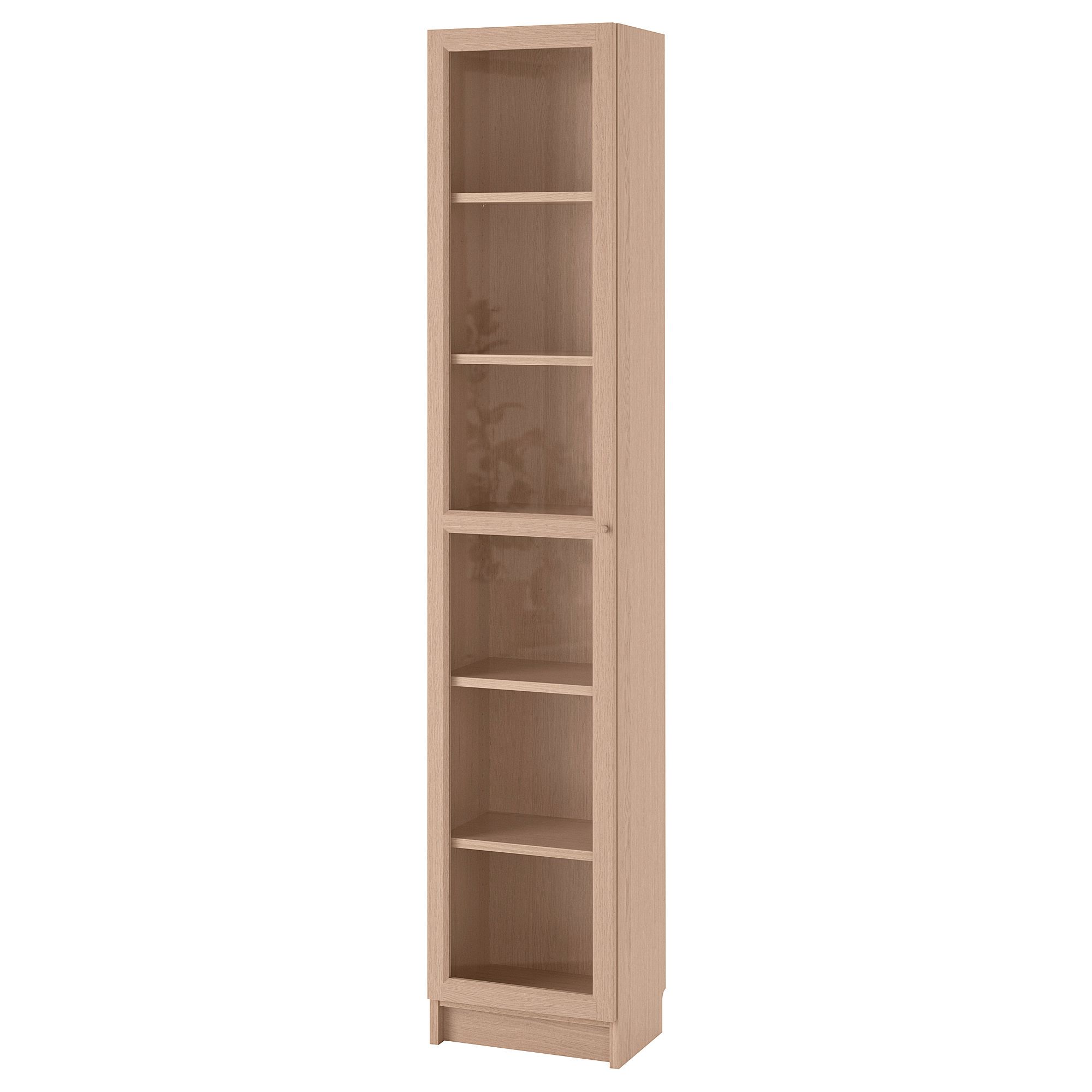 Billy/oxberg Bookcase With Glass Door White Stained Oak Veneer/glass  40x30x202 Cm | Ikea Lietuva Intended For Two Door Hutch Bookcases (View 11 of 15)