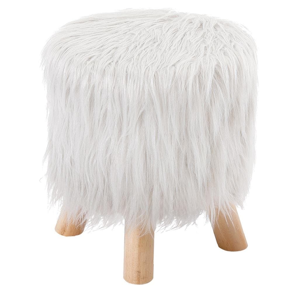 Birdrock Home Faux Fur Stool, Wood Legs Casual White Round Ottoman In The  Ottomans & Poufs Department At Lowes With Satin Black Shearling Ottomans (View 15 of 15)