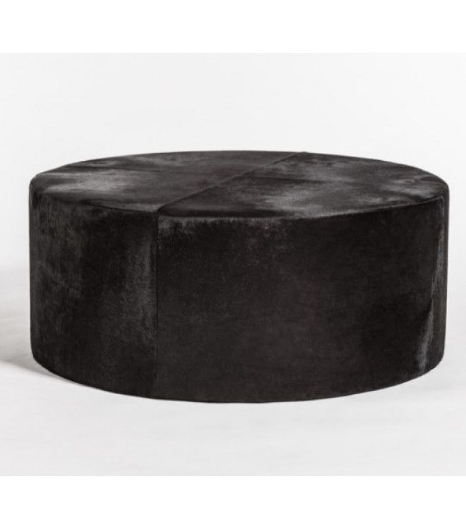 Black Ebony Hair On Hide Round Leather Coffee Table Ottoman Within Dark Walnut Tweed Round Ottomans (View 1 of 15)