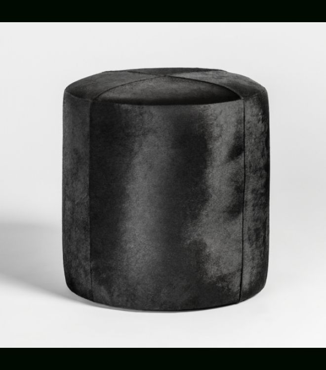 Black Ebony Hide Round Leather Footstool Ottoman Within Dark Walnut Tweed Round Ottomans (View 10 of 15)