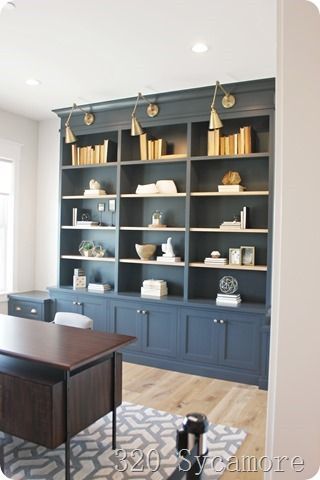 Blue Office Built Ins | Home Office Decor, Built In Shelves Living Room,  Office Built Ins With Blue Wood Bookcases (View 8 of 15)