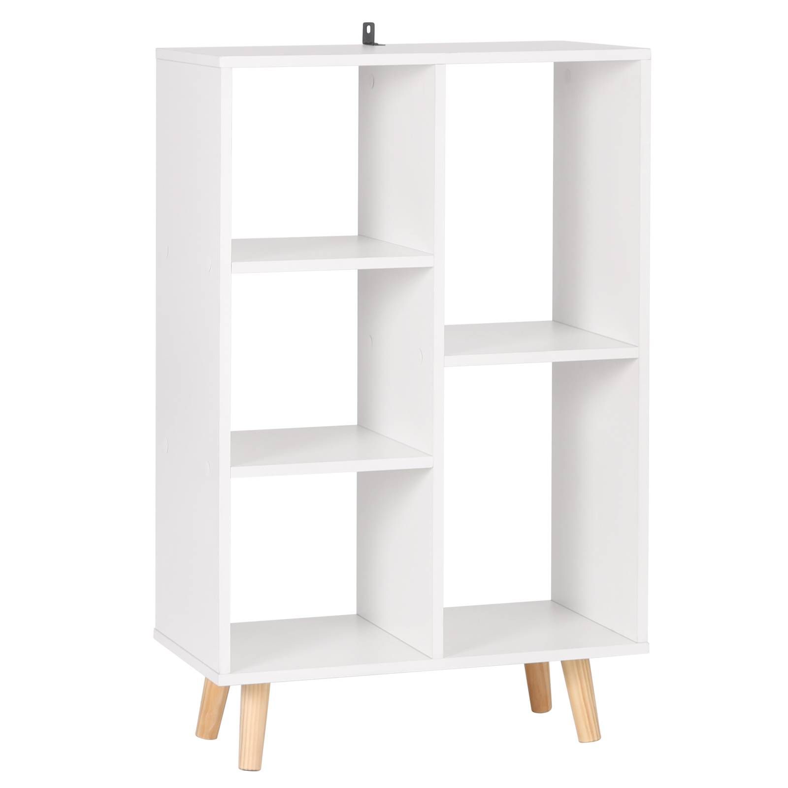 Bookcase Made Of Mdf & Wood With 5 Compartments White | Woltu (View 8 of 15)