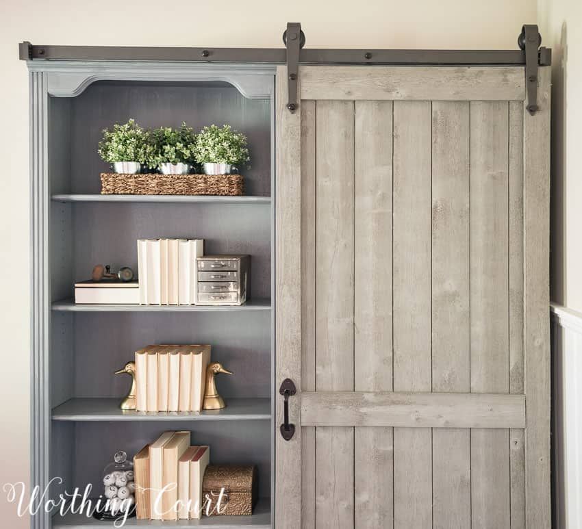 Bookcase Makeover – Traditional Cherry To Farmhouse Fab! – Worthing Court |  Diy Home Decor Made Easy Within Sliding Barn Door Wall Bookcases (View 3 of 15)