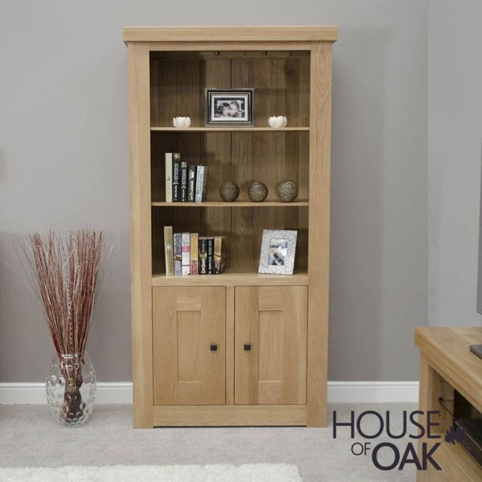 Bordeaux Oak 2 Door Bookcase – House Of Oak | House Of Oak With Two Door Hutch Bookcases (View 13 of 15)