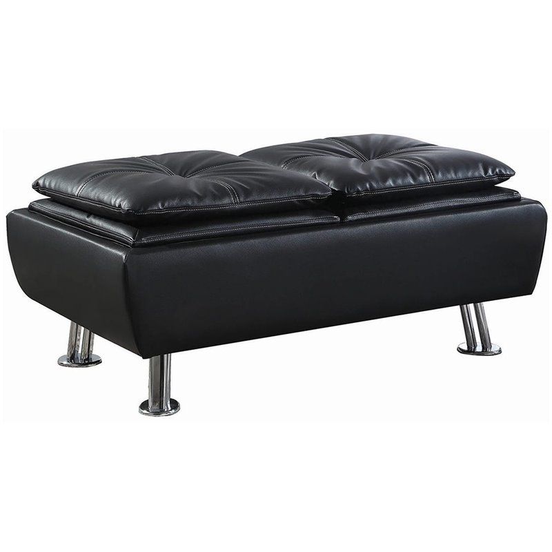 Bowery Hill Faux Leather Tufted Storage Ottoman In Black – Walmart Regarding Black Leather Wrapped Ottomans (View 7 of 15)
