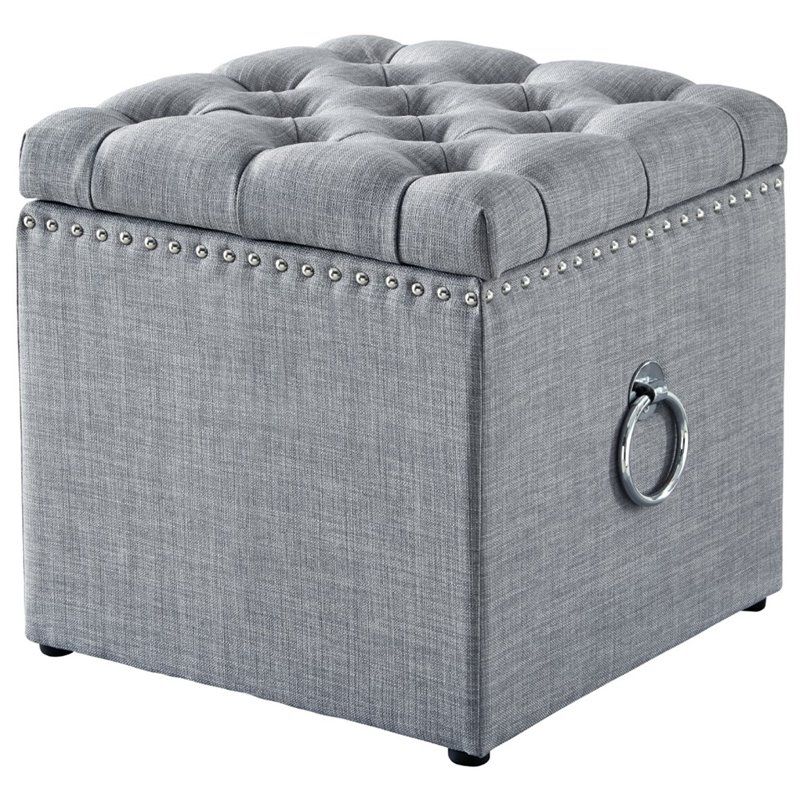 Brika Home Storage Ottoman In Light Gray And Chrome – Walmart Within Light Gray Ottomans (View 9 of 15)