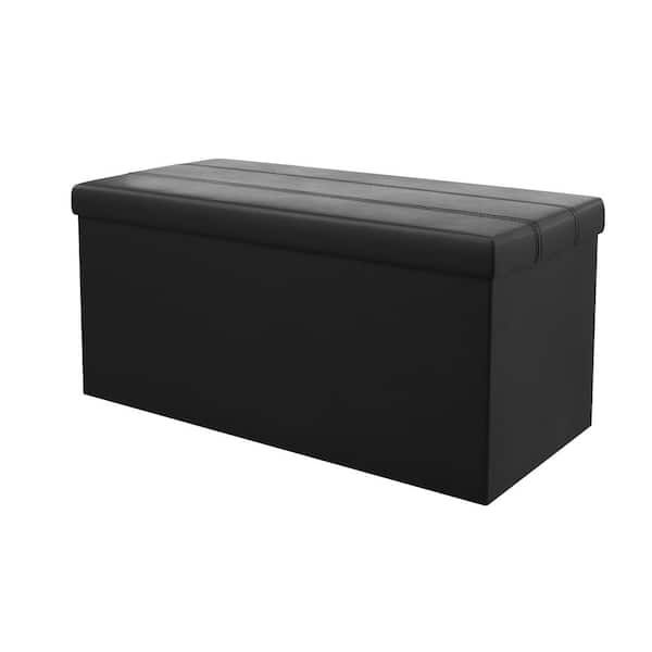 Brookside Foldable Rectangle Black Faux Leather Storage Ottoman Bench With  Channel Tufting Bs0001ost30fk – The Home Depot Within Black Faux Leather Ottomans (View 3 of 15)