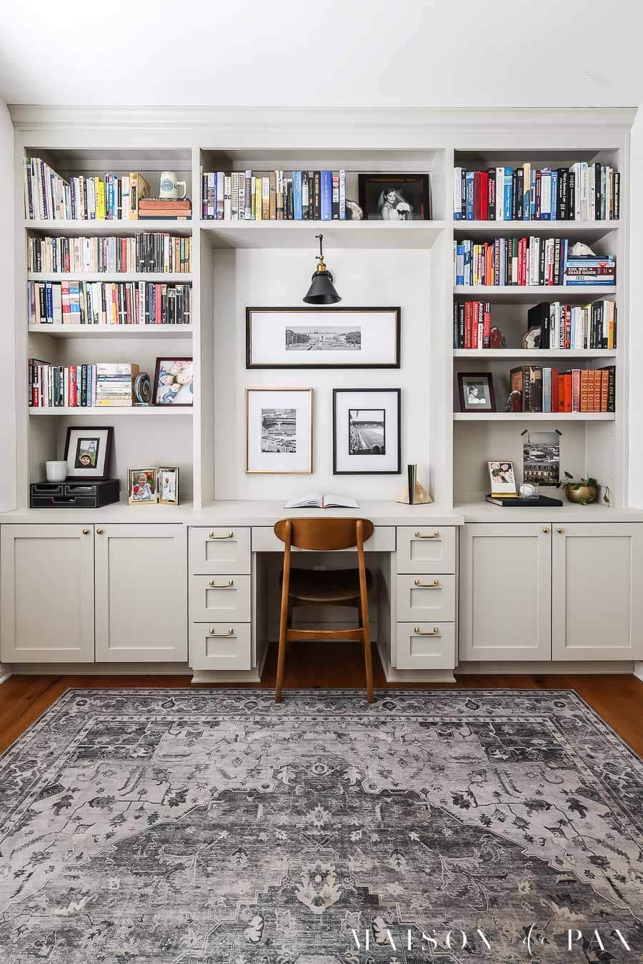 Built In Bookshelves With Desk In Home Office – Maison De Pax Throughout Two Drawer Bookcases (View 12 of 15)