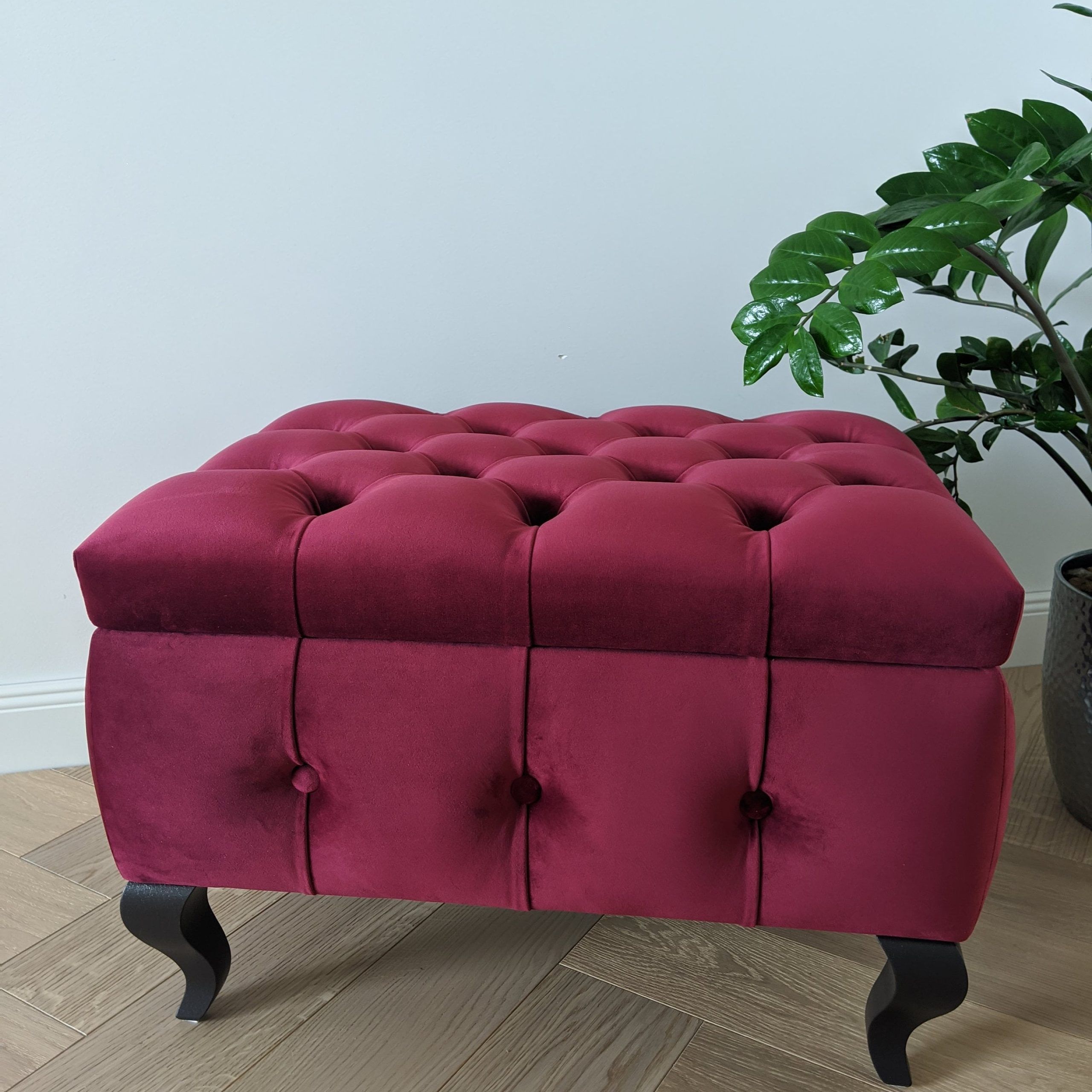 Burgundy Red Velvet Ottoman With Storage Box Ottoman Pouf – Etsy Sweden For Burgundy Ottomans (View 15 of 15)
