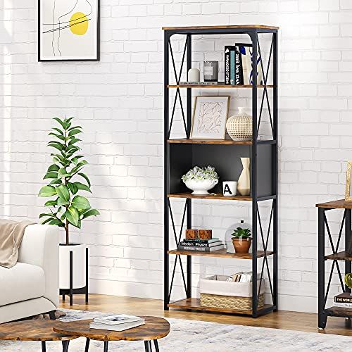 Buy Bestier Industrial Bookshelf, Tall Bookcases And Book Shelves 5 Tier,  Modern Open Bookshelf For Bedroom, Living Room And Home Office, Rustic  Brown And Black Online At Lowest Price In Algeria (View 15 of 15)