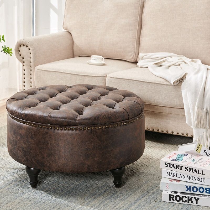 Buy Brown, Round Ottomans & Storage Ottomans Online At Overstock | Our Best  Living Room Furniture Deals Within Brown Wash Round Ottomans (View 7 of 15)