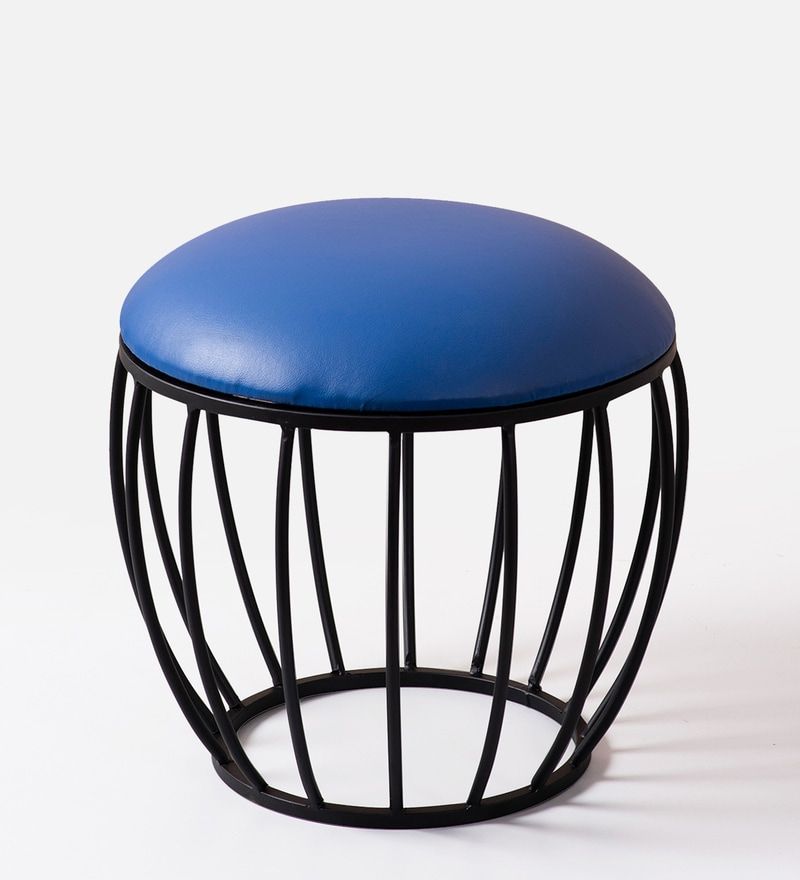 Buy Cage Shape Leatheright Ottoman In Blue Colournestroots Online –  Ottomans – Seating – Furniture – Pepperfry Product Within Ottomans With Caged Metal Base (View 9 of 15)