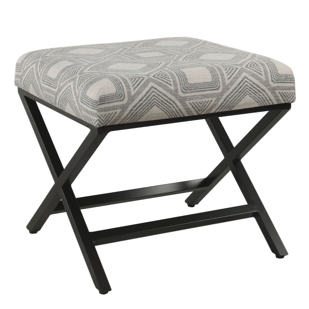 Buy Geometric Pattern Fabric Upholstered Ottoman With X Shape Metal Legs,  Gray And Cream – K7401 F2348casagear Home | Casagear Throughout Geometric Gray Ottomans (View 12 of 15)