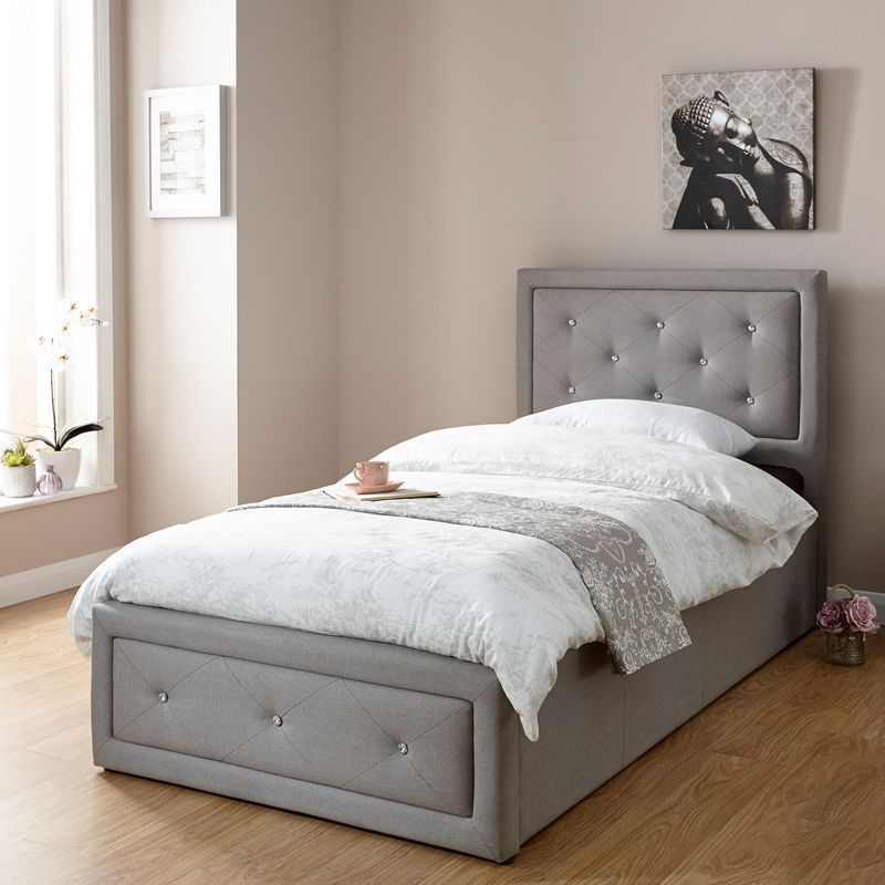 Buy Hollywood Single Ottoman Bed Fabric Grey 3 X 7ft – Online At Cherry Lane Regarding Single Ottomans (View 14 of 15)