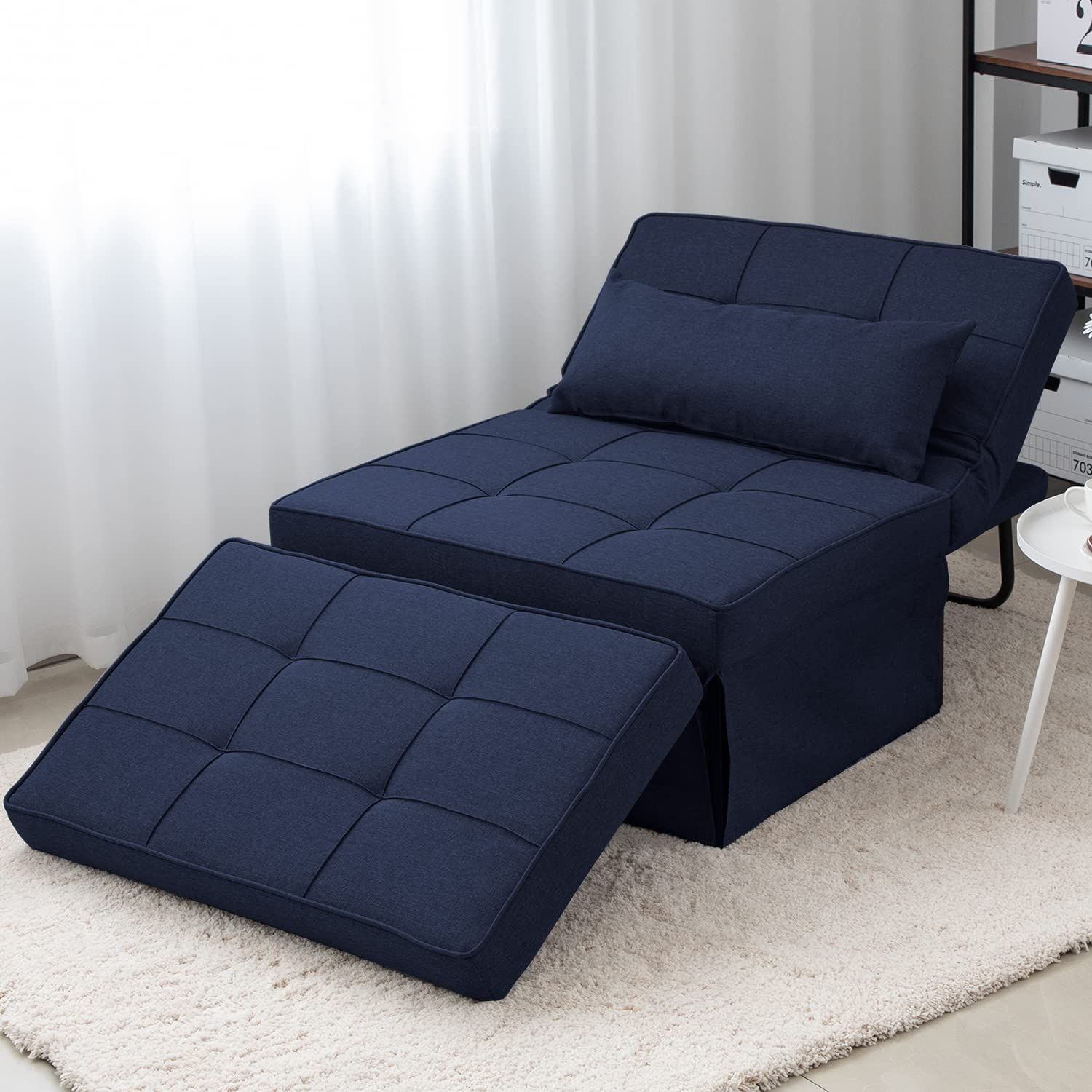 Buy Joyhom Folding Ottoman Sofa Bed, Convertible Chair 4 In 1  Multi Function Modern Breathable Linen Guest Bed With 5 Position Adjustable  Backrest (dark Blue) Online At Lowest Price In Ubuy Kosovo (View 1 of 15)