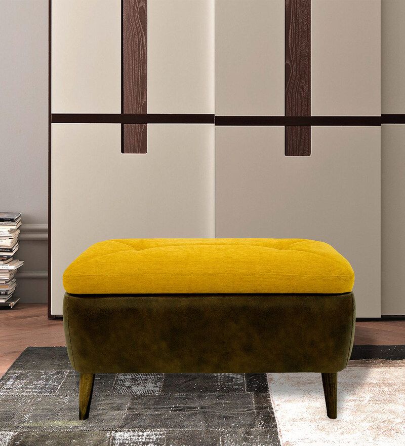 Buy Venni Ottoman With Storage In Walnut Colour With Yellow Toptweak  Homes Online – Ottomans – Seating – Furniture – Pepperfry Product In Ottomans With Walnut Wooden Base (View 10 of 15)