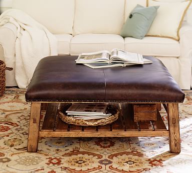Caden Square Leather Ottoman | Pottery Barn With Regard To Brown Leather Ottomans (View 14 of 15)