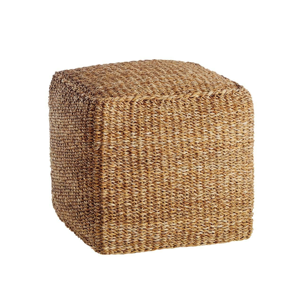 Casual Woven Seagrass Square Cube Pouf Natural Coastal Cottage Ottoman  Table | Ebay With Regard To Natural Ottomans (View 11 of 15)