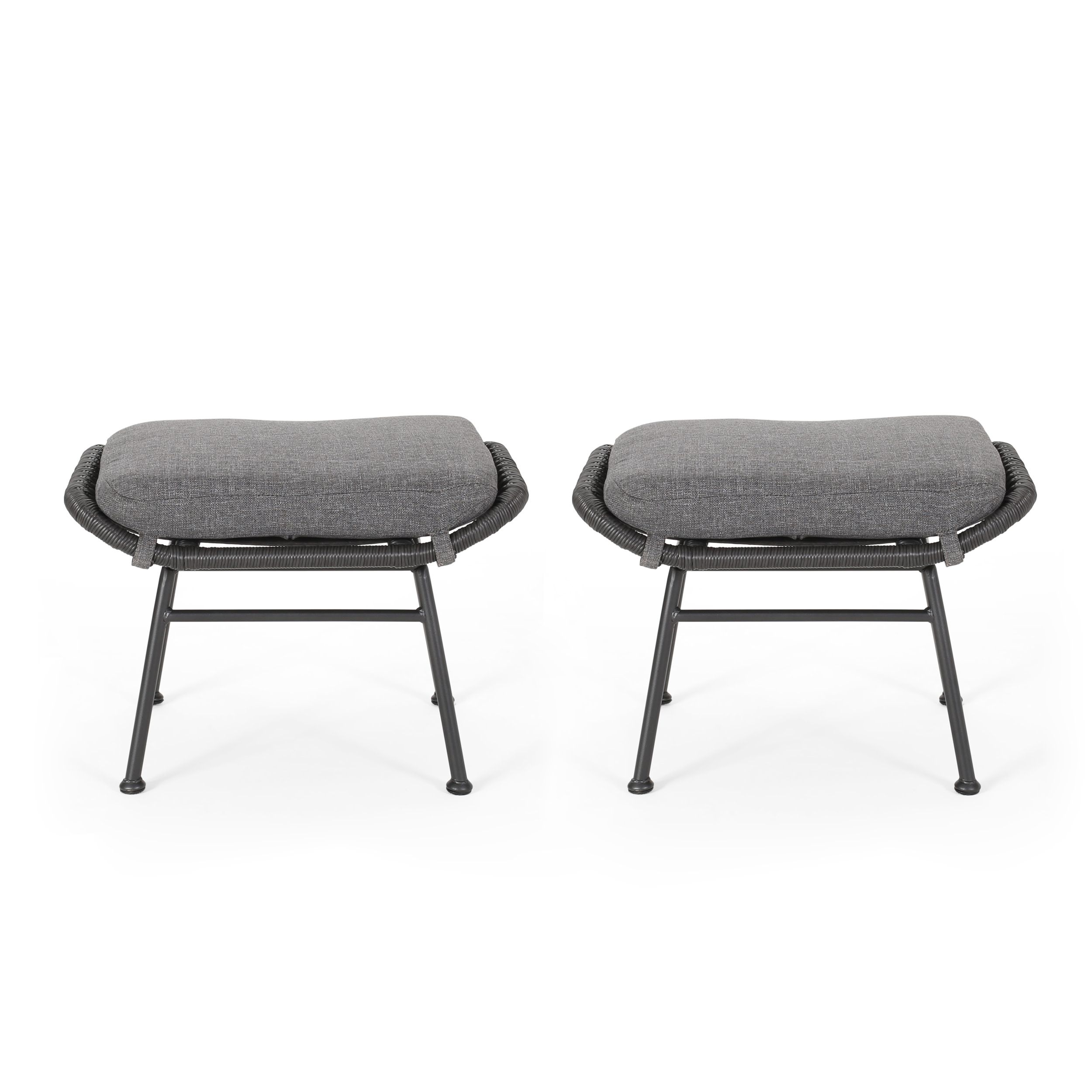 Cavelier Outdoor Wicker Ottomans With Cushion, Set Of 2, Gray, Dark Gray,  And Black – Walmart For Ottomans With Cushion (View 12 of 15)