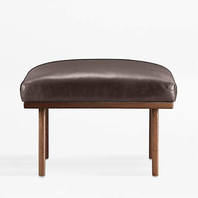 Cavett Leather Wood Frame Ottoman + Reviews | Crate & Barrel Pertaining To Ottomans With Walnut Wooden Base (View 11 of 15)
