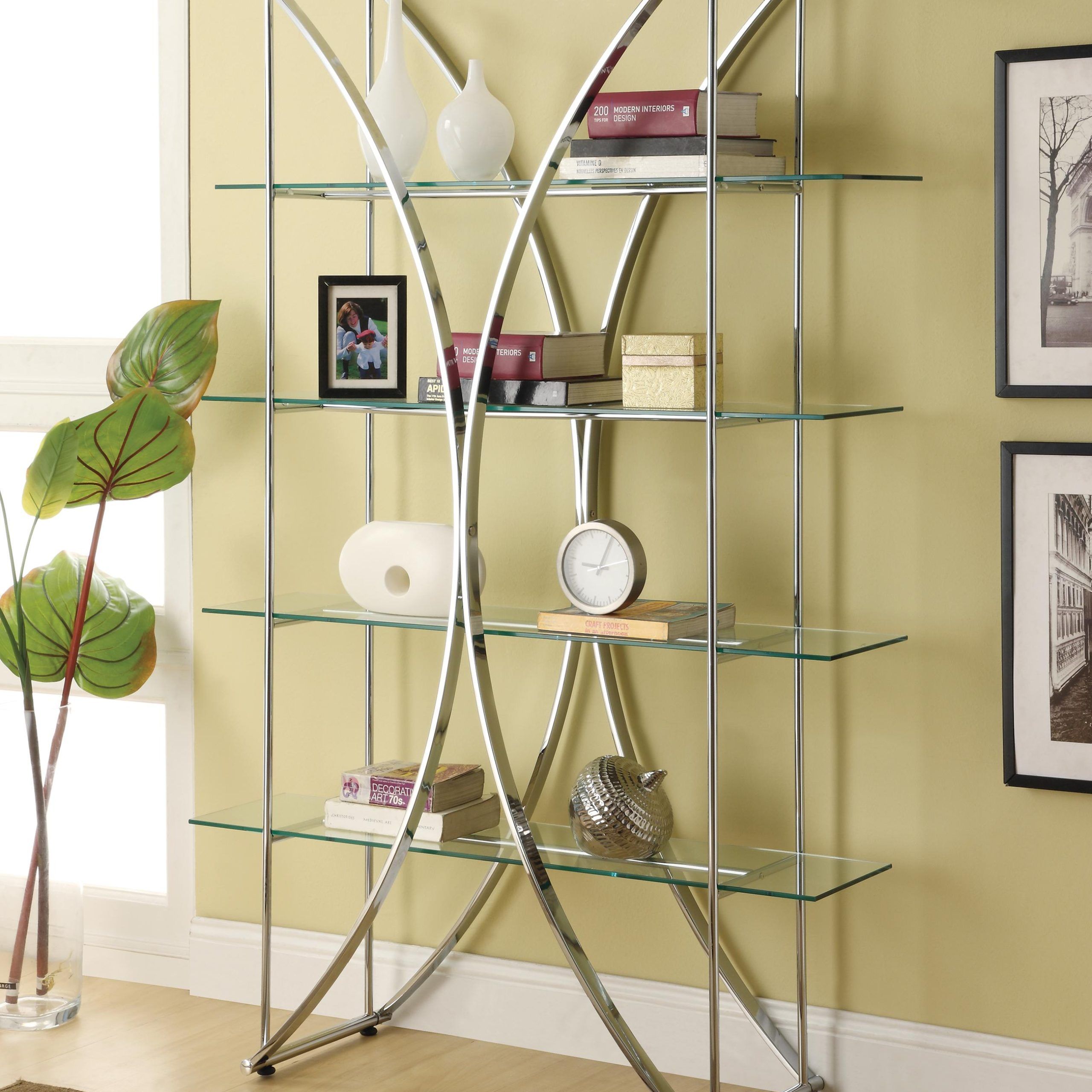 Coaster Bookcases X Motif Chrome Finish Bookshelf With Floating Style Glass  Shelves | A1 Furniture & Mattress | Open Bookcases Pertaining To Bookcases With Tempered Glass (View 10 of 15)