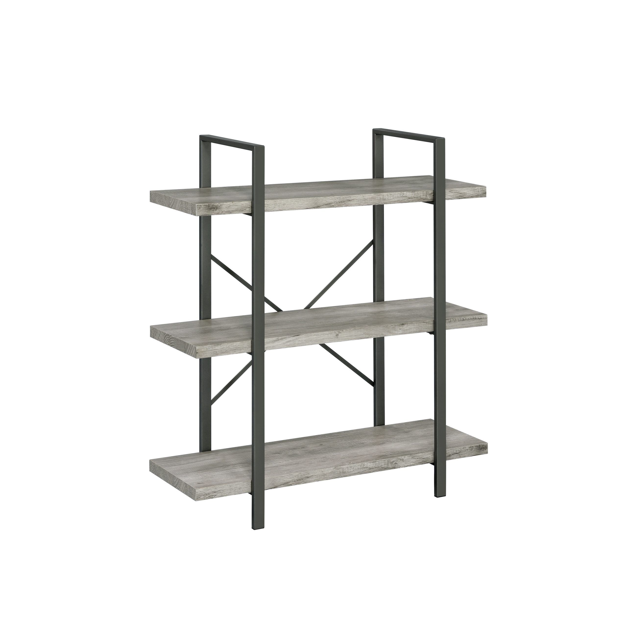 Cole 3 Shelf Bookcase Grey Driftwood And Gunmetal – Coaster Throughout Gun Metal Black Bookcases (View 13 of 15)