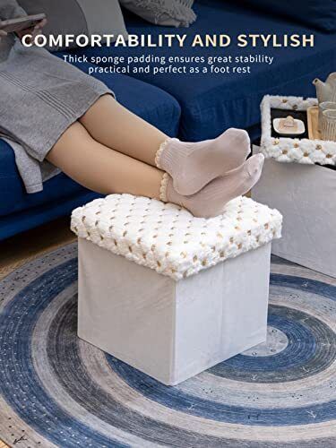 Collapsible Storage Ottoman Cubes, 2packs Ottoman Foot White Sequins 2packs  | Ebay Inside Ottomans With Sequins (View 12 of 15)