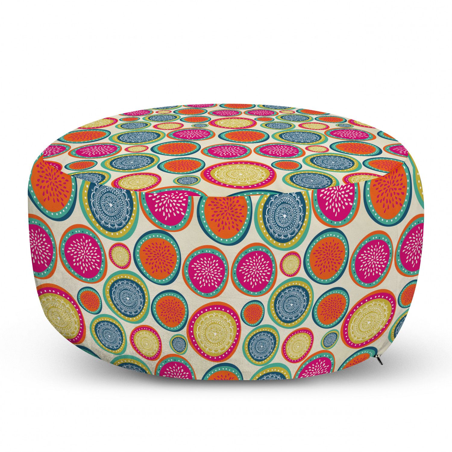 Colorful Ottoman Pouf, Doodle Style Lively Colored Round Shapes With And  Floral Motifs, Decorative Soft Foot Rest With Removable Cover Living Room  And Bedroom, Multicolor,ambesonne – Walmart With Multicolor Ottomans (View 7 of 15)