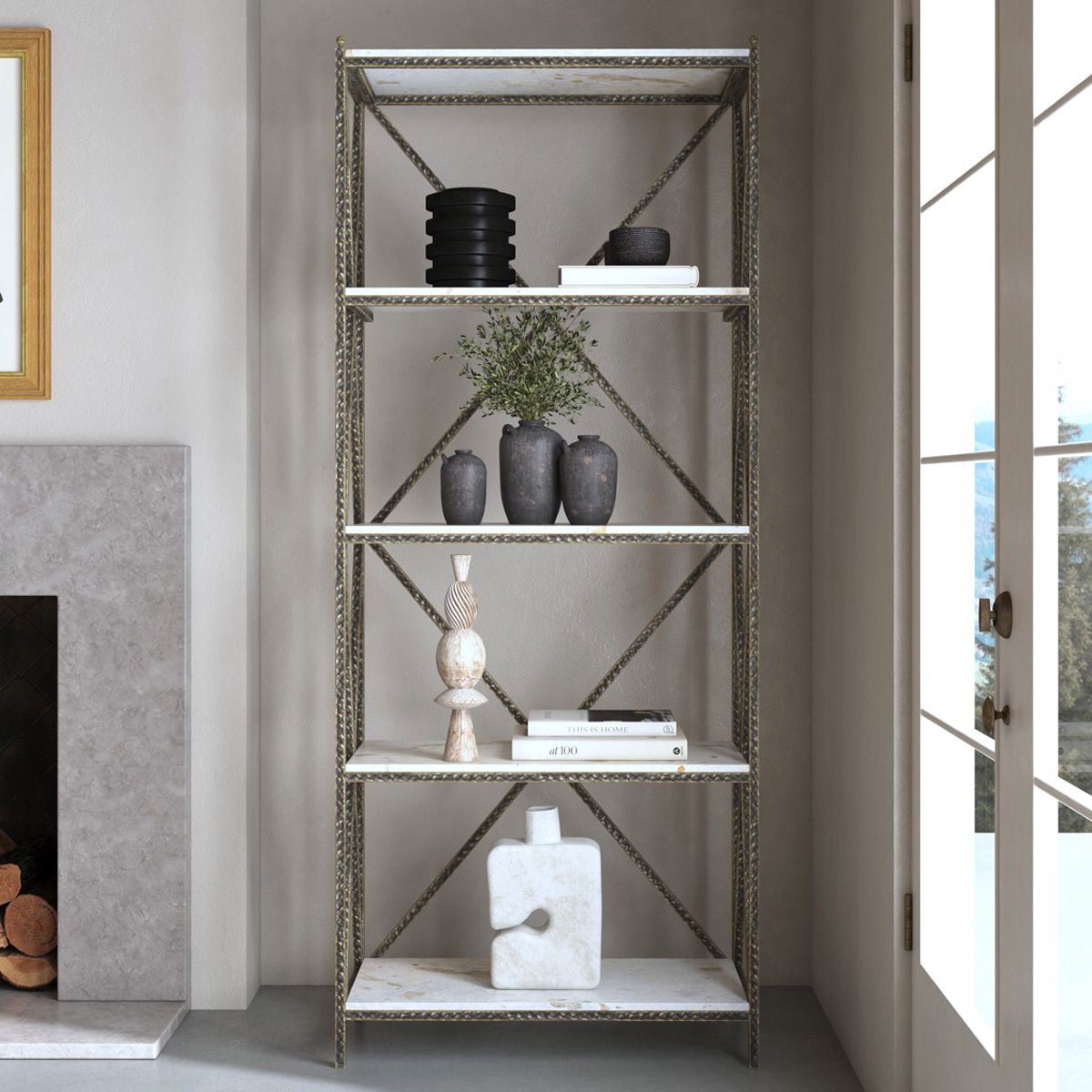 Commerce & Market Metal Stone Etagere In Silverhooker Furniture For Gray Metal Stone Bookcases (View 3 of 15)