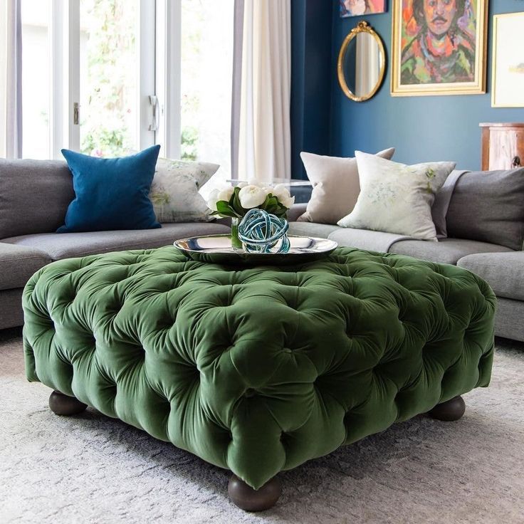 Contemporary, Mid Century & Modern Ottomans | Article | Ottoman In Living  Room, Dark Green Rooms, Green Ottoman Pertaining To Dark Green Ottomans (View 4 of 15)