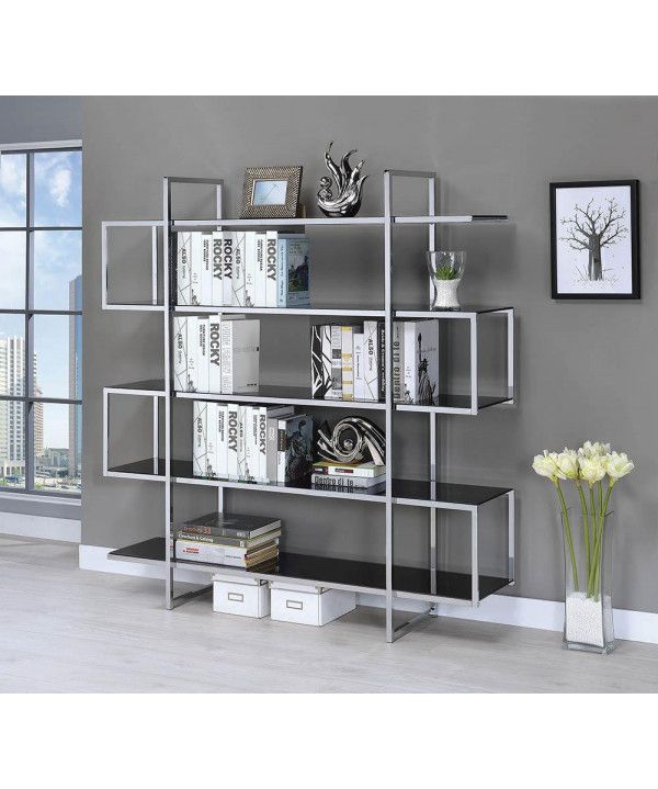 Contemporary Silver Metal And Black Glass Bookcase Within Silver Metal Bookcases (View 5 of 15)