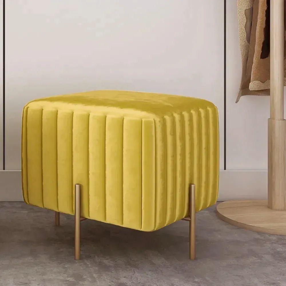Contemporary Square Pouf Ottoman Upholstered Velvet Ottoman Footrest In  Yellow Homary Within Square Pouf Ottomans (View 10 of 15)