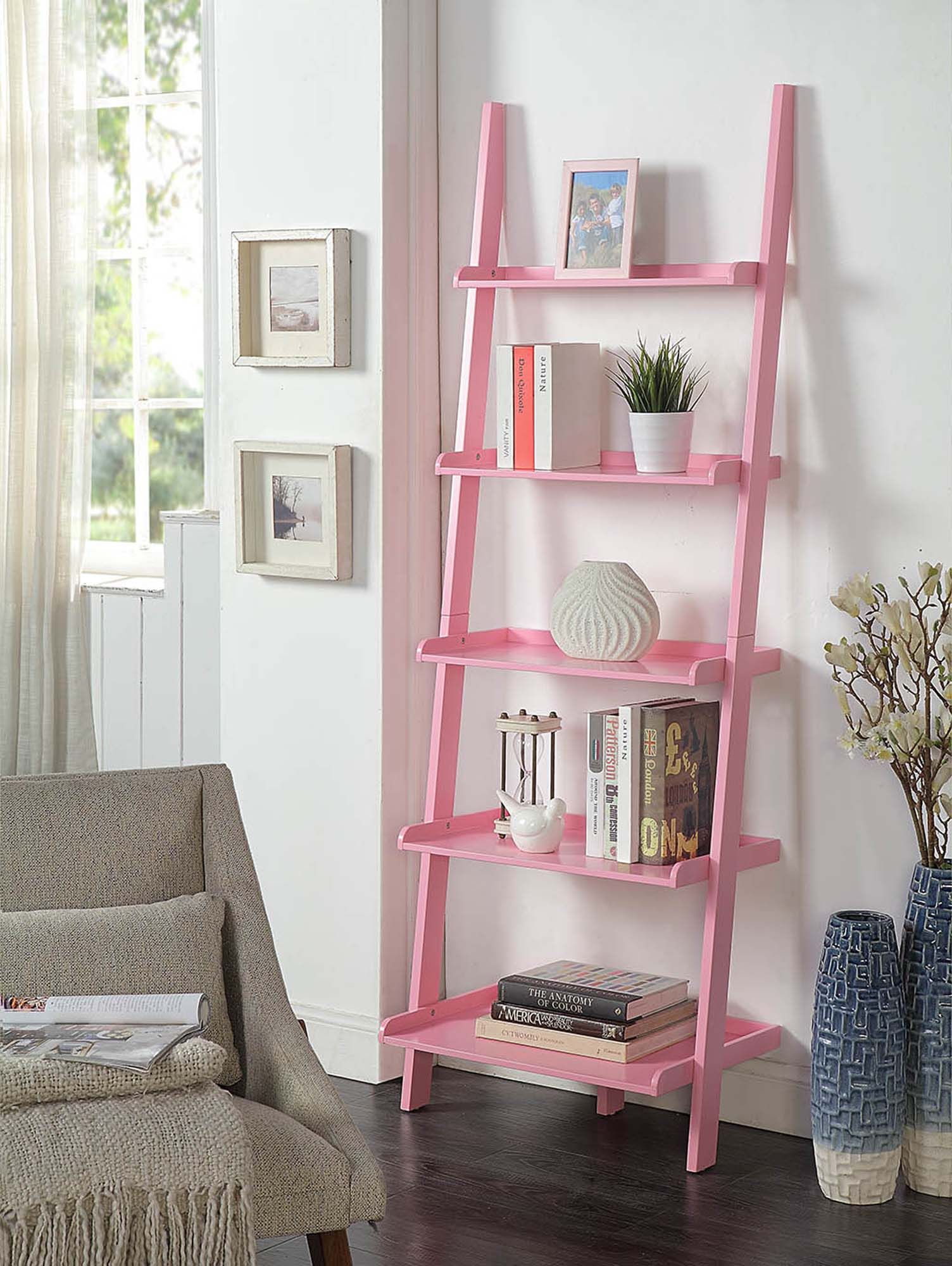 Convenience Concepts American Heritage Bookshelf Ladder, Light Pink –  Walmart Within Light Pink Bookcases (View 3 of 15)
