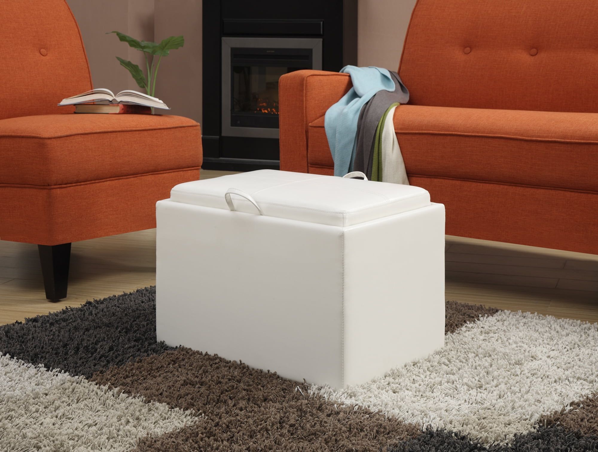 Convenience Concepts Designs4comfort Accent Storage Ottoman With Reversible  Tray, Ivory Faux Leather – Walmart With Ivory Faux Leather Ottomans (View 5 of 15)
