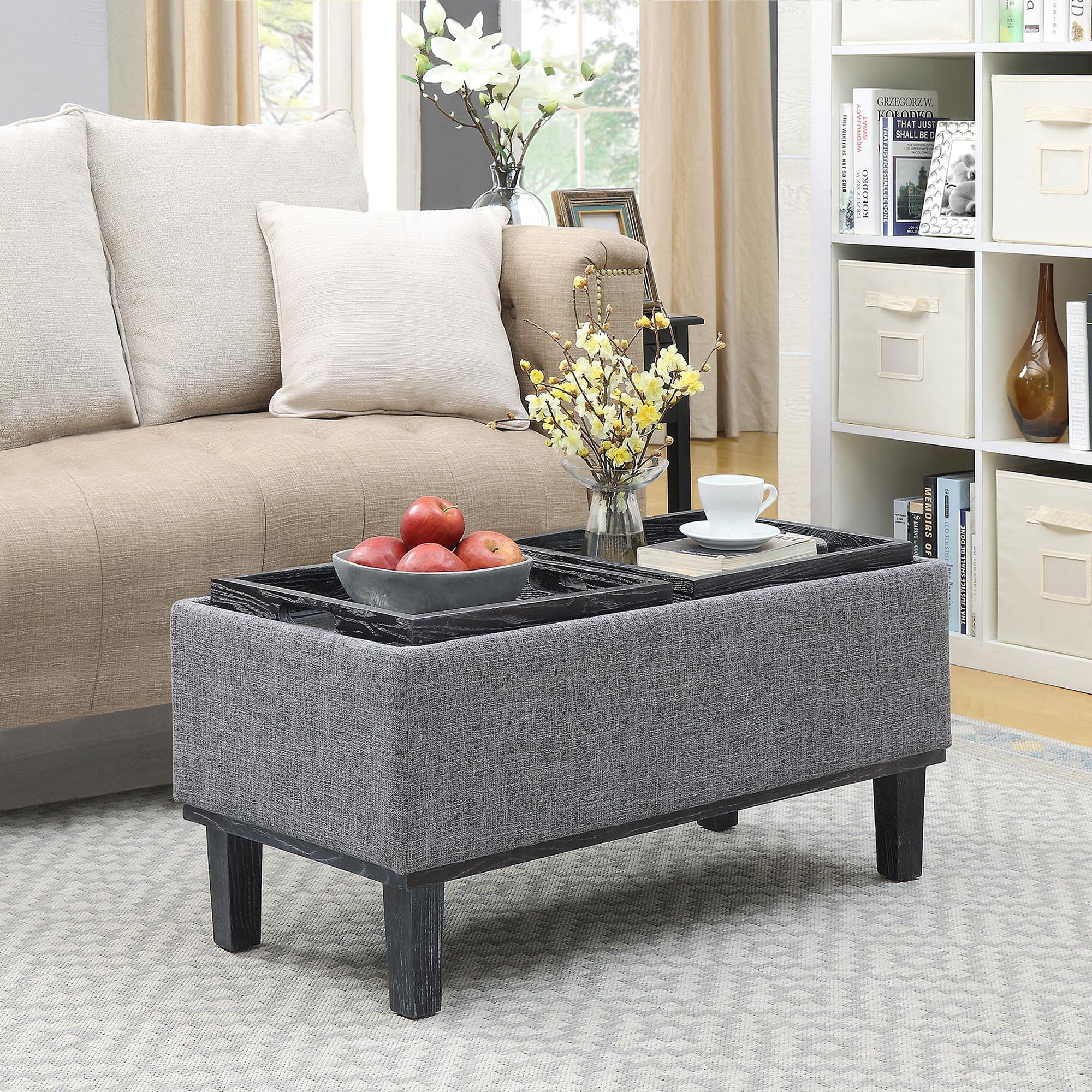 Convenience Concepts Designs4comfort Brentwood Storage Ottoman, Light  Charcoal Gray Fabric/black – Walmart With Ottomans With Reversible Tray (View 10 of 15)