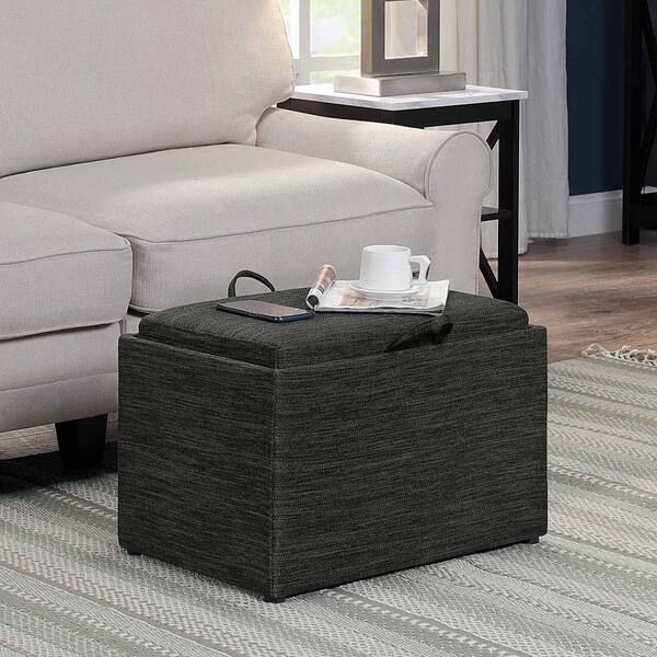 Convenience Concepts Designs4comfort Dark Charcoal Gray Fabric Accent  Storage Ottoman With Reversible Tray R8 193 – The Home Depot Pertaining To Ottomans With Reversible Tray (View 14 of 15)