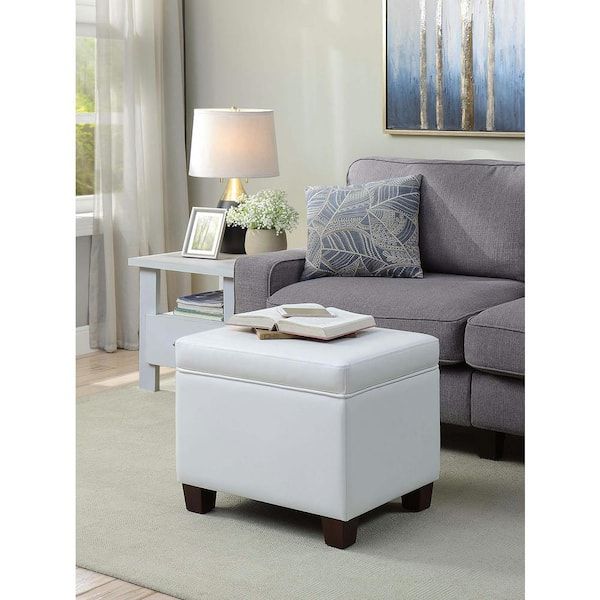 Convenience Concepts Designs4comfort Madison Ivory Faux Leather Upholstery Storage  Ottoman R9 178 – The Home Depot With Regard To Ivory Faux Leather Ottomans (View 14 of 15)