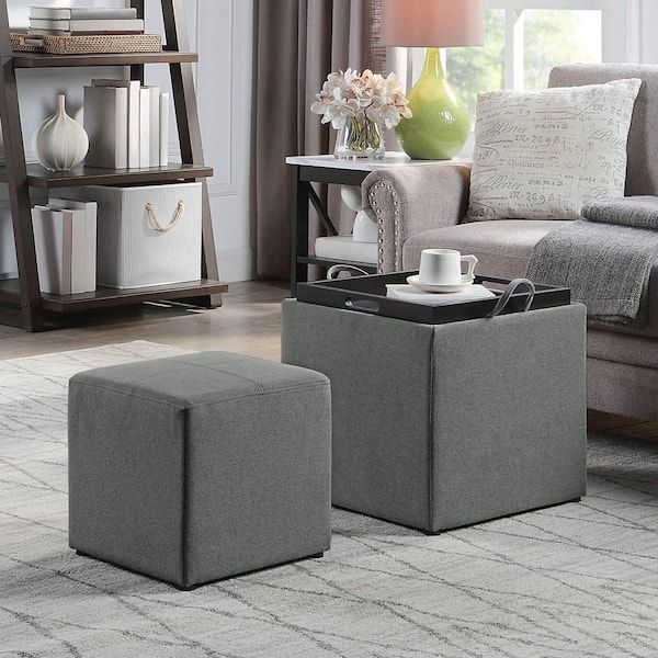 Convenience Concepts Designs4comfort Park Avenue Soft Gray Fabric Reversible  Tray Ottoman With Stool R8 166 – The Home Depot Pertaining To Ottomans With Stool And Reversible Tray (View 4 of 15)
