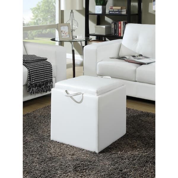 Convenience Concepts Designs4comfort Park Avenue White Faux Leather Storage  Ottoman With Stool And Reversible Tray R8 141 – The Home Depot With Ottomans With Stool And Reversible Tray (View 7 of 15)