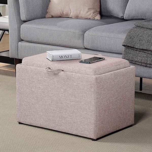 Convenience Concepts Designs4comfort Tan Fabric Accent Storage Ottoman With Reversible  Tray R8 192 – The Home Depot Inside Ottomans With Reversible Tray (View 9 of 15)