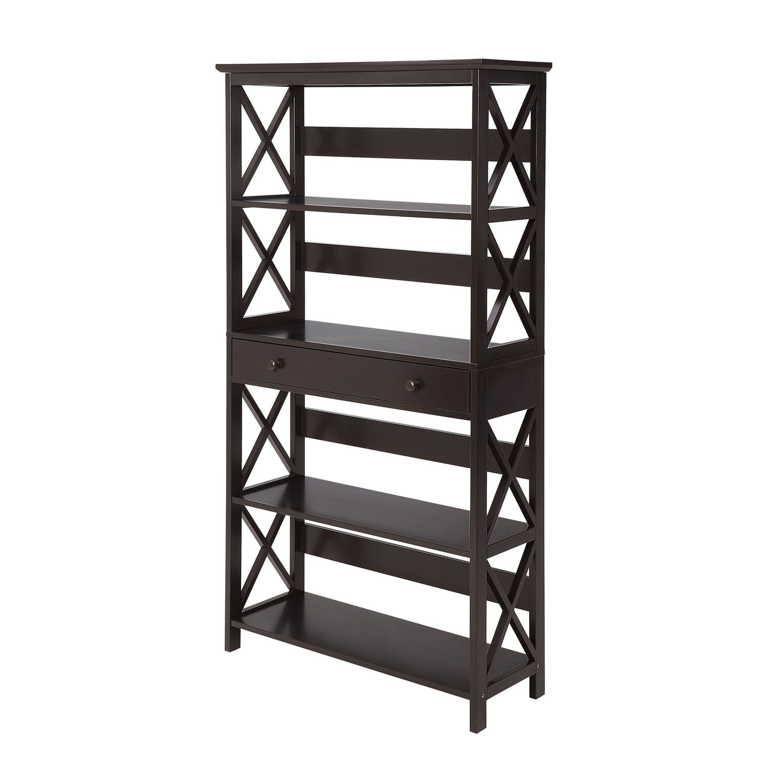 Convenience Concepts Oxford 5 Tier Bookcase With Drawer, Espresso –  Walmart Throughout 5 Tier Bookcases With Drawer (View 9 of 15)