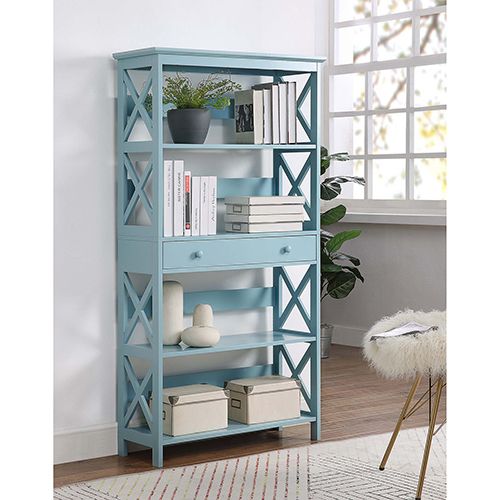 Convenience Concepts Oxford Sea Foam Five Tier Bookcase With Drawer  203051sf | Bookcase With Drawers, Bookcase, Furniture Assembly Pertaining To 5 Tier Bookcases With Drawer (View 12 of 15)