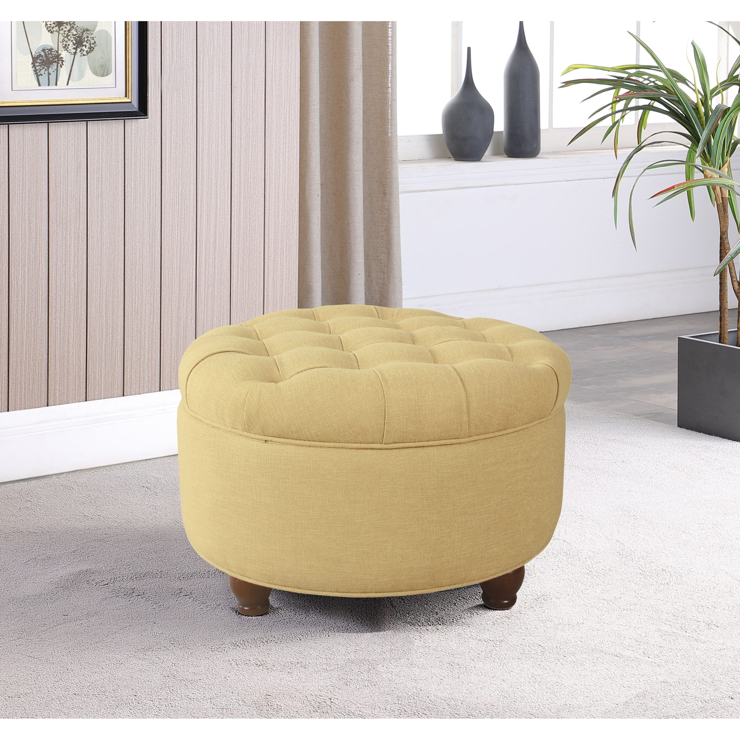 Copper Grove Lamentin Tufted Large Round Storage Ottoman – Overstock –  21892325 Pertaining To Dark Walnut Tweed Round Ottomans (View 5 of 15)