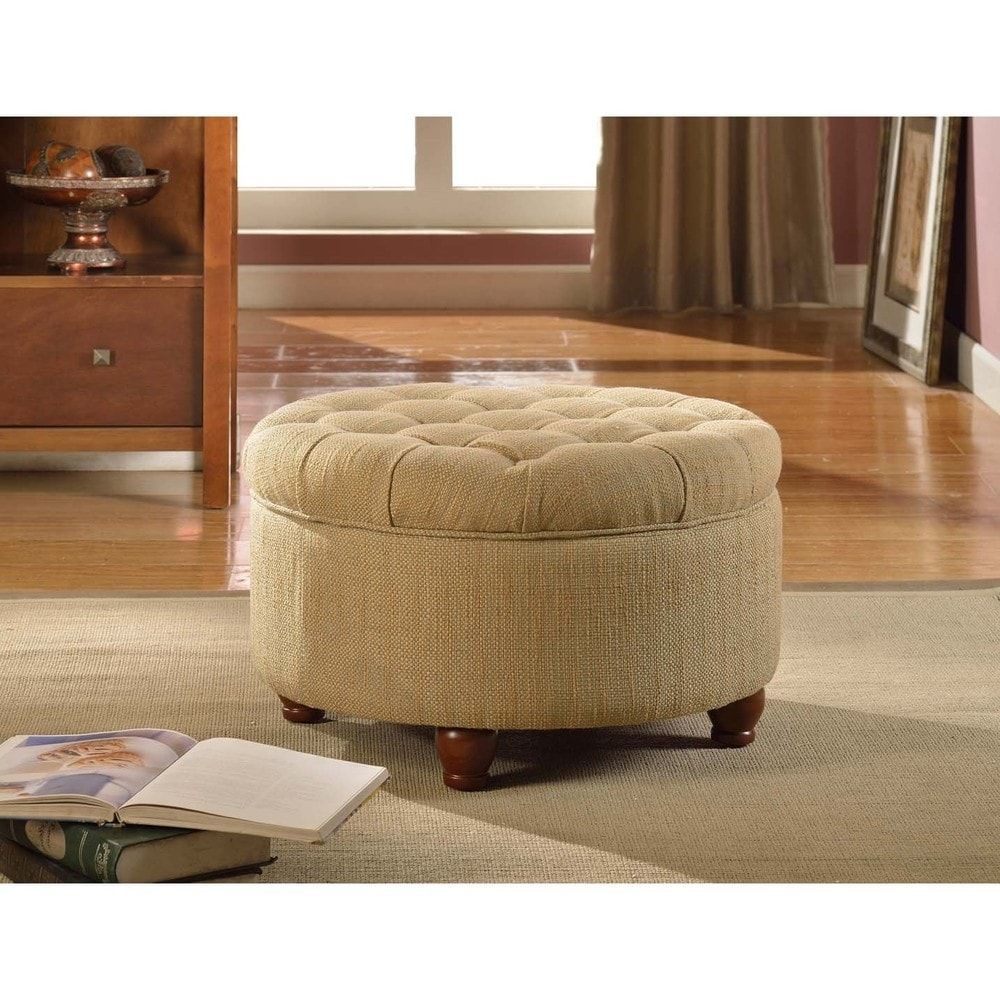 Copper Grove Moses Tan And Cream Tweed Tufted Storage Ottoman – On Sale –  Overstock – 19856156 With Dark Walnut Tweed Round Ottomans (View 2 of 15)