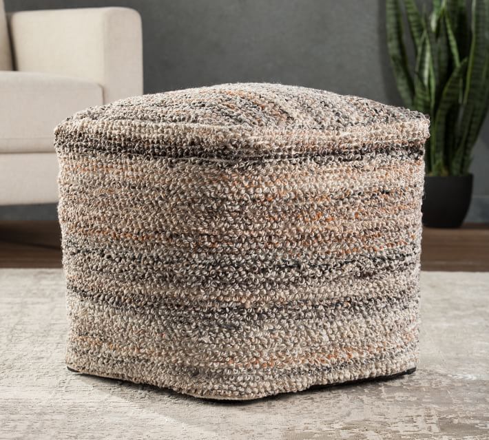 Corine Handwoven Indoor/outdoor Pouf | Pottery Barn For Polyester Handwoven Ottomans (View 14 of 15)