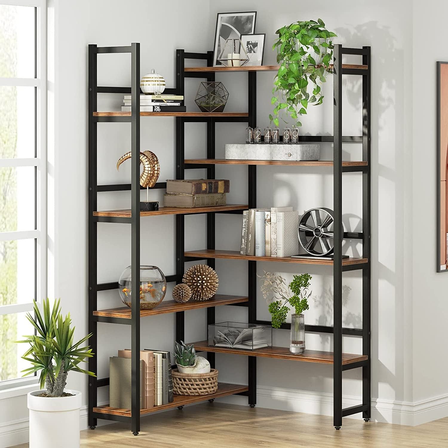 Corner Bookshelf 8 Tier Industrial Bookcase – Overstock – 35289504 Pertaining To Industrial Bookcases (View 14 of 15)