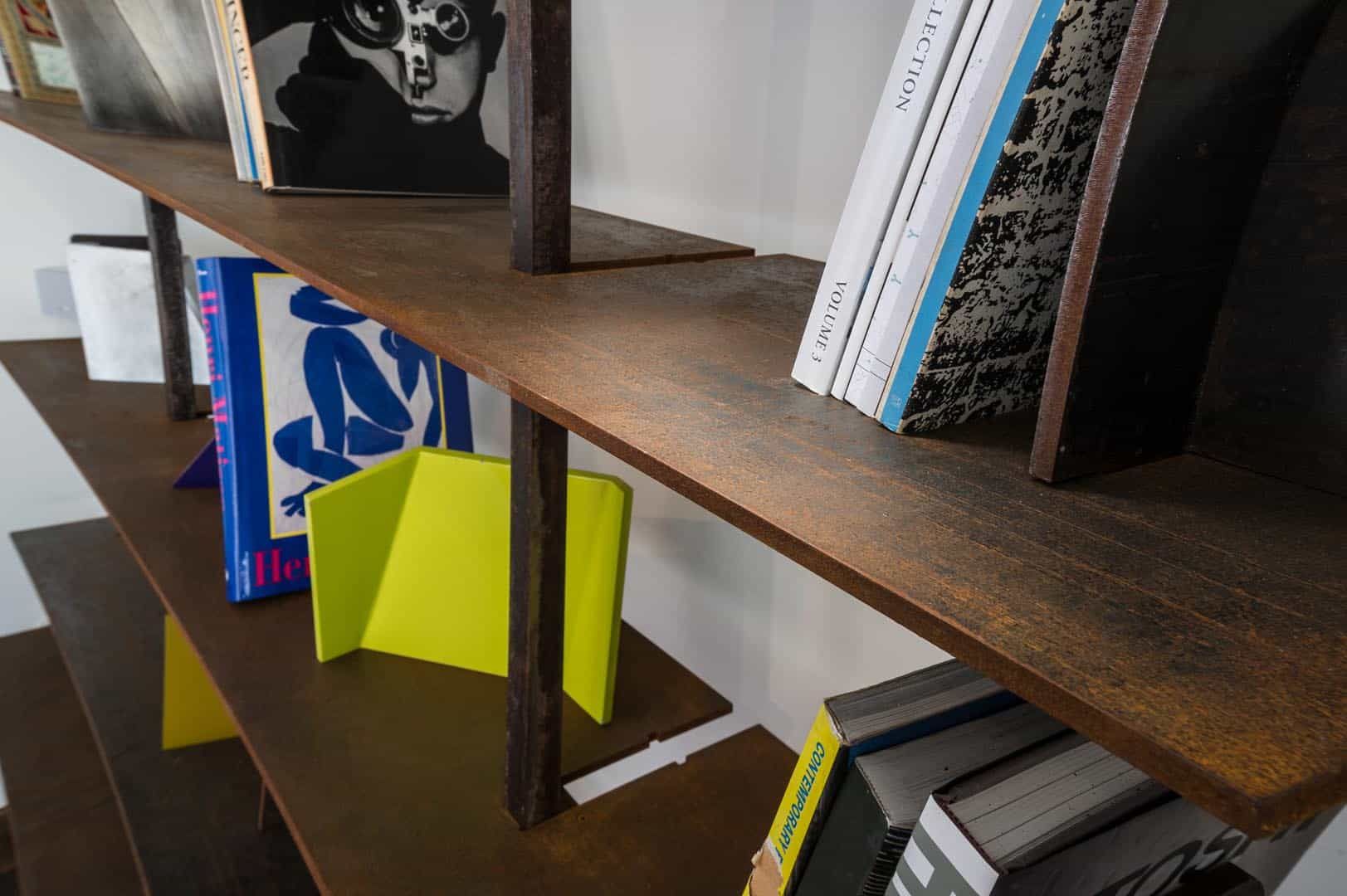 Corten Steel Home: A Variety Of Corten Steel Designs In A Home Converted  From Two Cargo Containers – Adam Steel With Regard To Weathered Steel Bookcases (View 10 of 15)
