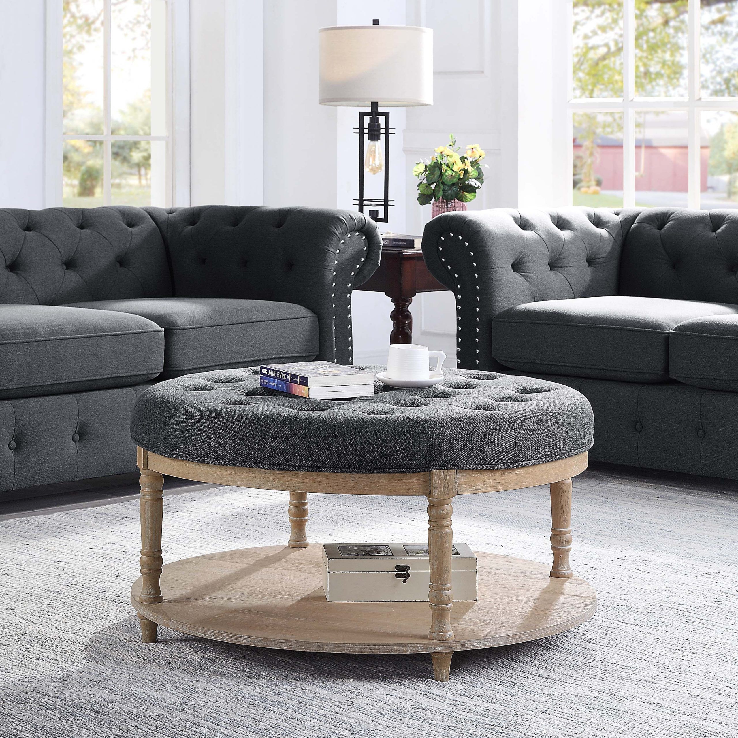 Corvus Savannah 36 Inch Round Storage Tufted Chesterfield Cocktail Ottoman  – Overstock – 33992910 Within 36 Inch Round Ottomans (View 3 of 15)