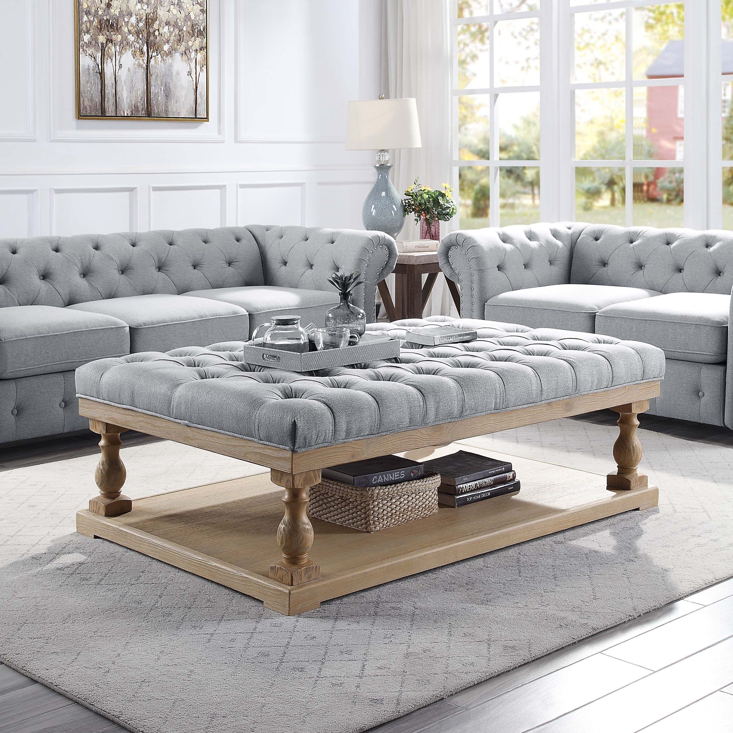 Corvus Savannah 60 Inch Rectangular Storage Tufted Chesterfield Cocktail  Ottoman – Overstock – 33984378 With Regard To 19 Inch Ottomans (View 14 of 15)
